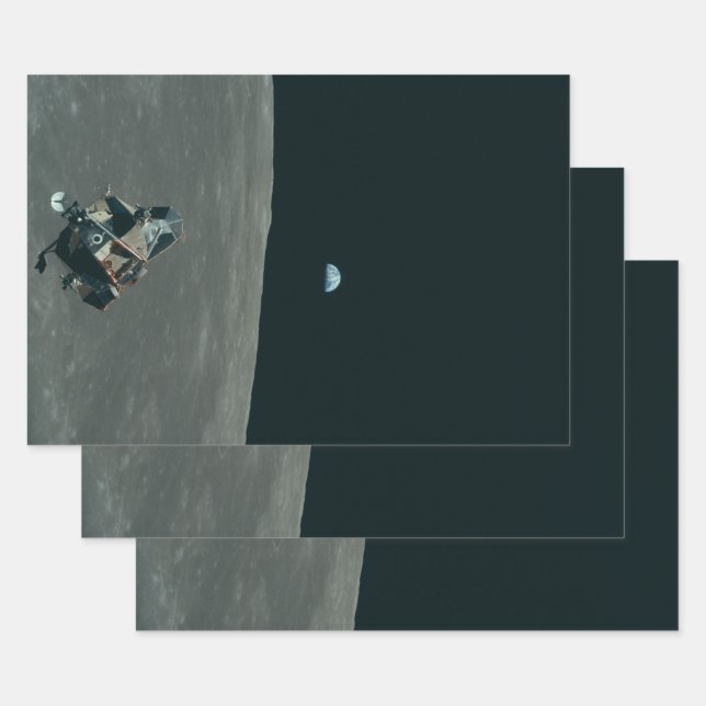 Apollo Lunar Lander und Erdaufgang über dem Mond Geschenkpapier Set (Set)