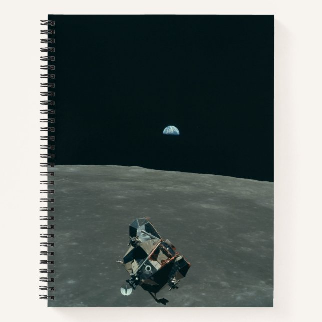 Apollo Lunar Lander und Erdaufgang über dem Mond Notizbuch (Vorderseite)