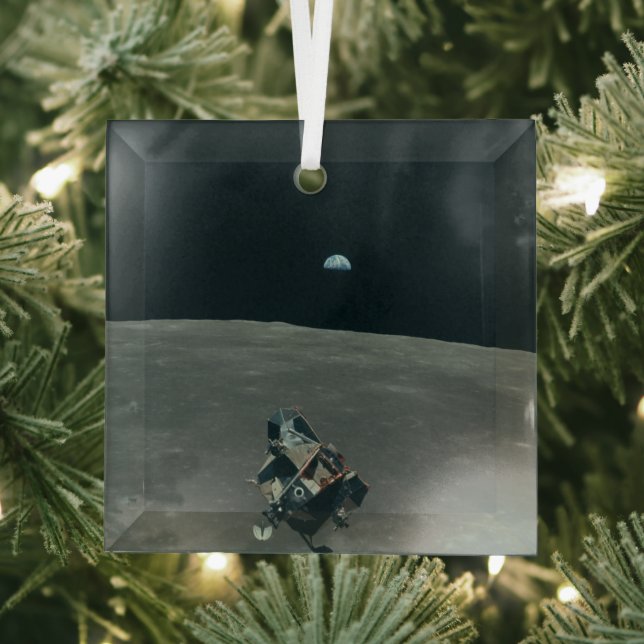 Apollo Lunar Lander und Erdaufgang über dem Mond Ornament Aus Glas (Insitu)