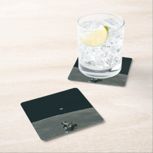 Apollo Lunar Lander und Erdaufgang über dem Mond Rechteckiger Pappuntersetzer