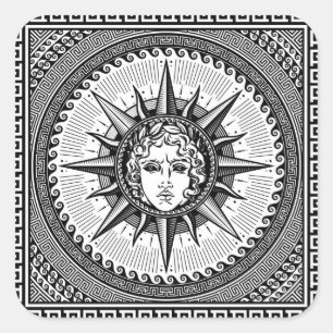 Apollo-Sonnengott-Symbol auf griechischer Quadratischer Aufkleber