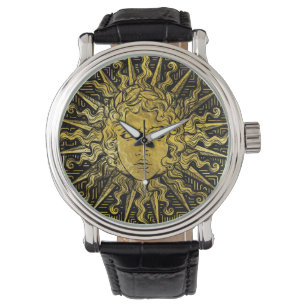 Apollo Sun Symbol auf griechischem Schlüsselmuster Armbanduhr
