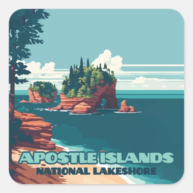 Apostel Islands National Lakeshore Wisconsin Retro Quadratischer Aufkleber (Vorderseite)