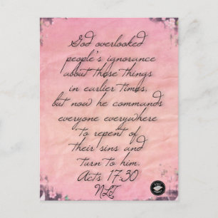 Apostelgeschichte 17:30 Bibelvers-Gedenkkarte-Post Postkarte