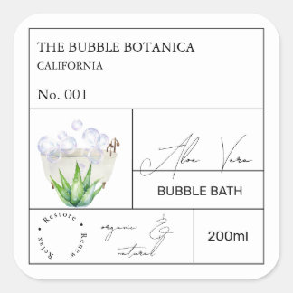 Apothecary Aloe Vera Bubble Bath Label Quadratischer Aufkleber