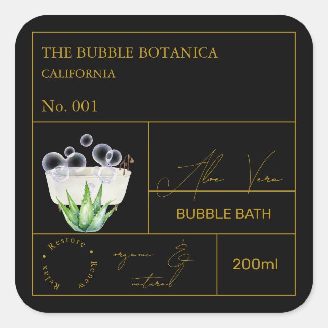 Apothecary Aloe Vera Bubble Bath Label Quadratischer Aufkleber (Vorderseite)