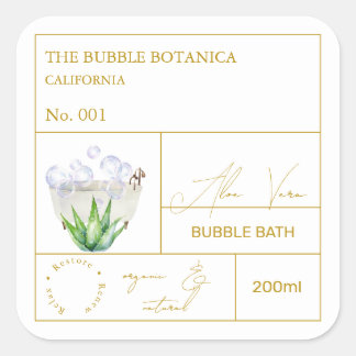 Apothecary Aloe Vera Bubble Bath Label Quadratischer Aufkleber