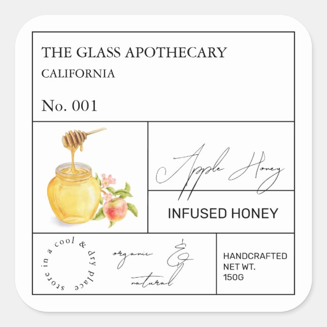 Apothecary Apple Infted Honey Label Quadratischer Aufkleber (Vorderseite)