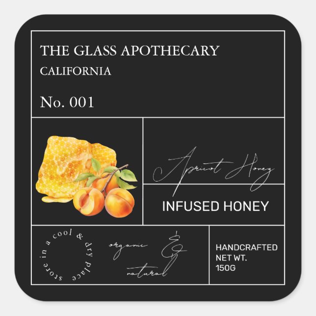 Apothecary Apricot Honey Label Quadratischer Aufkleber (Vorderseite)