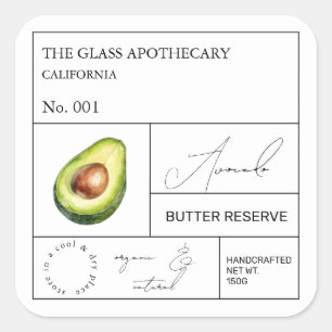 Apothecary Avocado Label Quadratischer Aufkleber