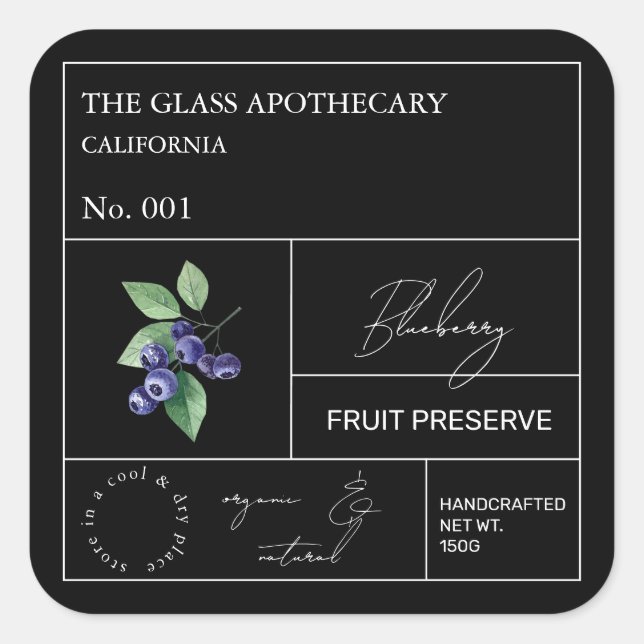 Apothecary Blueberry Label Quadratischer Aufkleber (Vorderseite)