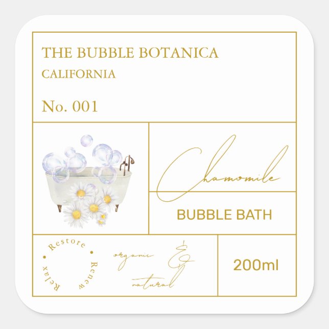 Apothecary Chamomile Bubble Bath Label Quadratischer Aufkleber (Vorderseite)