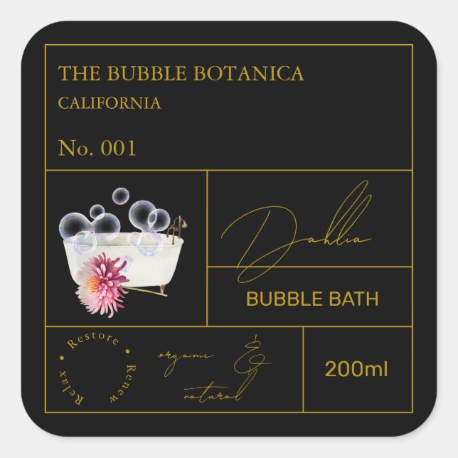 Apothecary Dahlia Bubble Bath Label Quadratischer Aufkleber (Vorderseite)