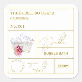 Apothecary Dahlia Bubble Bath Label Quadratischer Aufkleber