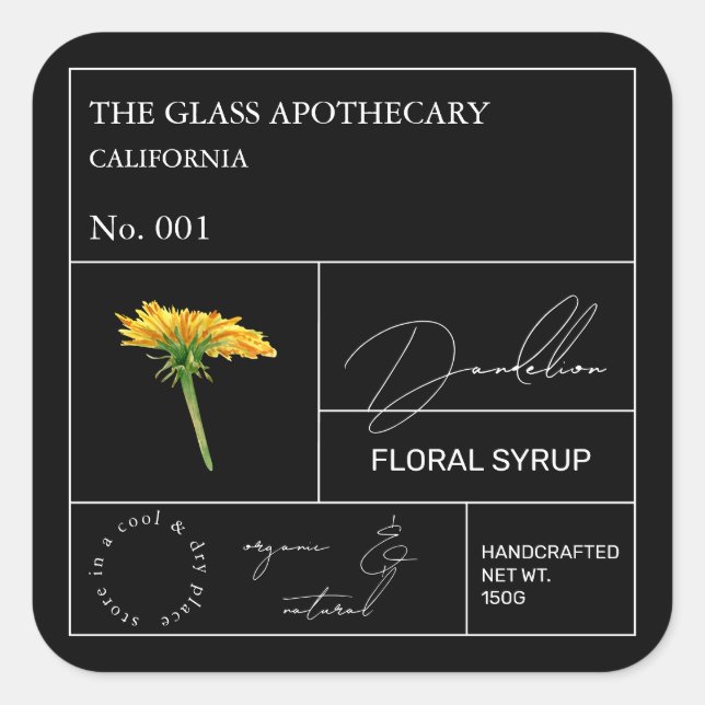 Apothecary Dandelion Label Quadratischer Aufkleber (Vorderseite)