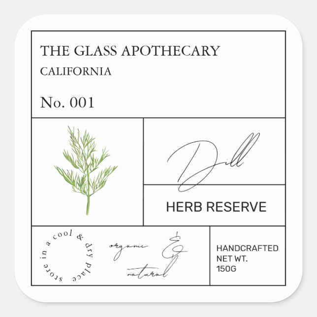 Apothecary Dill Label Quadratischer Aufkleber (Vorderseite)