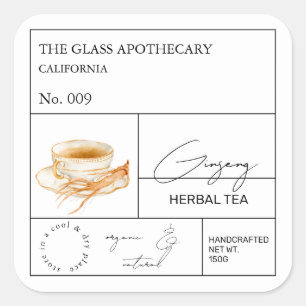 Apothecary Ginseng Herbal Teelabel Quadratischer Aufkleber