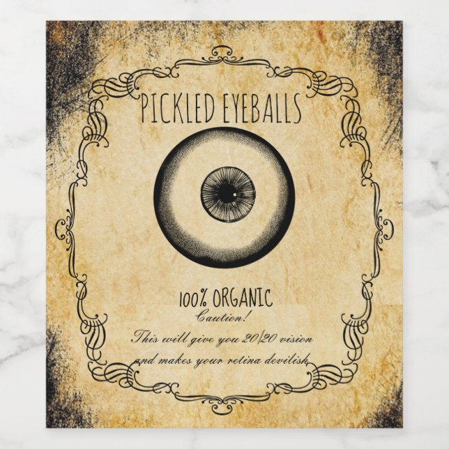 Apothecary halloween Vintag pickled eyeball Weinetikett (Einzelnes Label)