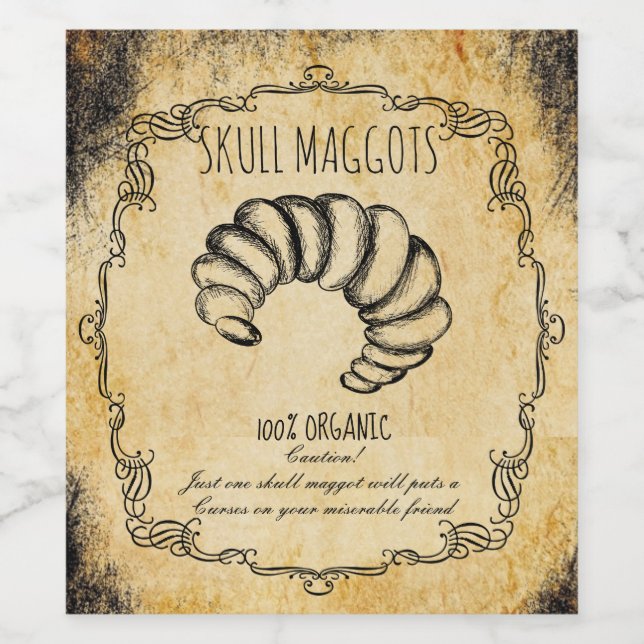 Apothecary halloween Vintag Skull maggot Weinetikett (Einzelnes Label)
