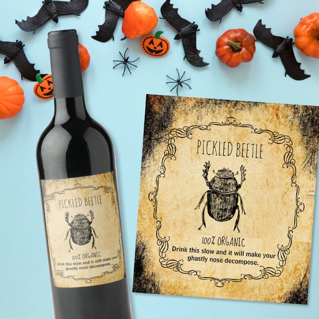 Apothecary halloween Vintager gepflückter Käfer Weinetikett (Von Creator hochgeladen)