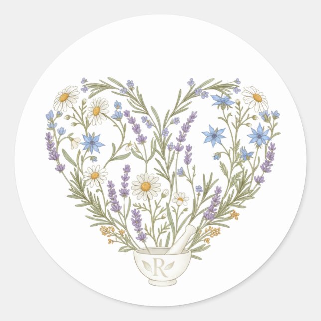 Apothecary Heart Herbal Bouquet Runder Aufkleber (Vorderseite)
