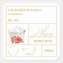 Apothecary Hibiscus Bubble Bath Label Quadratischer Aufkleber