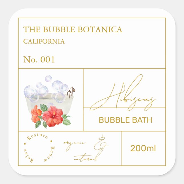 Apothecary Hibiscus Bubble Bath Label Quadratischer Aufkleber (Vorderseite)