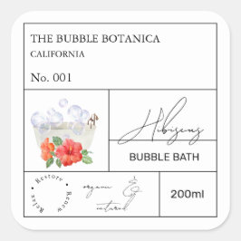 Apothecary Hibiscus Bubble Bath Label Quadratischer Aufkleber