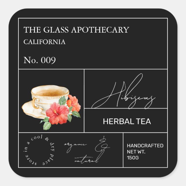 Apothecary Hibiscus Herbal Tea  Label Quadratischer Aufkleber (Vorderseite)
