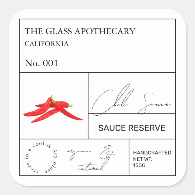 Apothecary Hot Chili Label Quadratischer Aufkleber (Vorderseite)