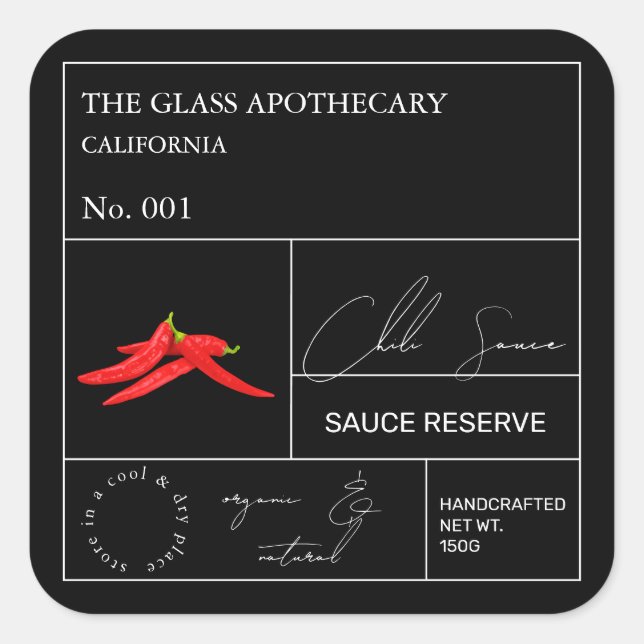 Apothecary Hot Chili Label Quadratischer Aufkleber (Vorderseite)