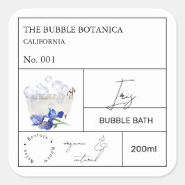 Apothecary Iris Bubble Bath Label Quadratischer Aufkleber