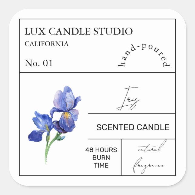 Apothecary Iris Scented Candle Label Quadratischer Aufkleber (Vorderseite)