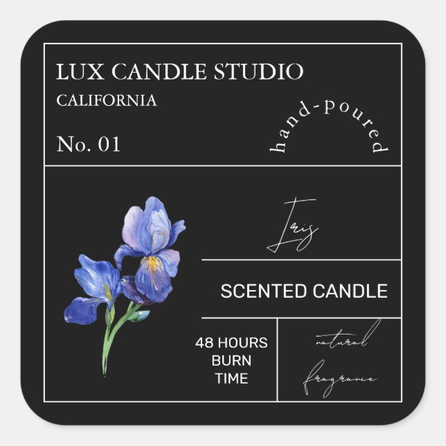 Apothecary Iris Scented Candle Label Quadratischer Aufkleber (Vorderseite)
