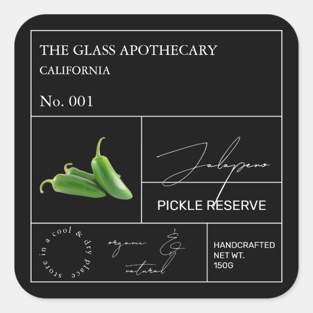 Apothecary Jalapeno Label Quadratischer Aufkleber (Vorderseite)