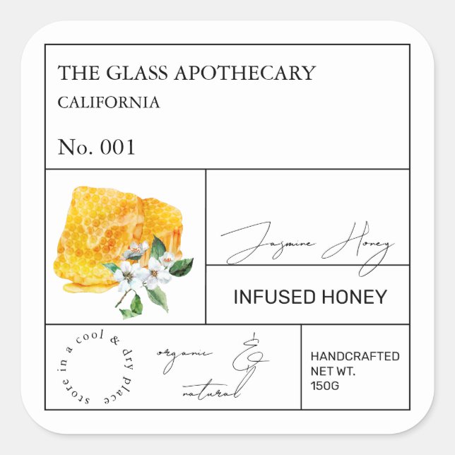 Apothecary Jasmine Infomaterial Honey Label Quadratischer Aufkleber (Vorderseite)
