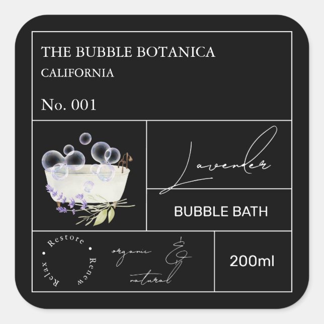Apothecary Lavender Bubble Bath Label Quadratischer Aufkleber (Vorderseite)