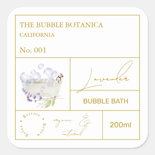 Apothecary Lavender Bubble Bath Label Quadratischer Aufkleber (Vorderseite)