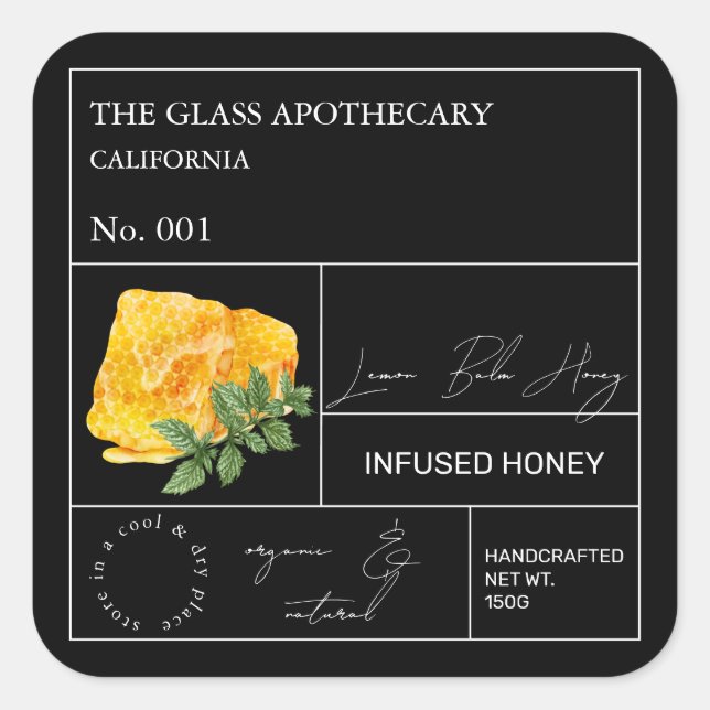 Apothecary Lemon Balm Infanterie Honey Label Quadratischer Aufkleber (Vorderseite)