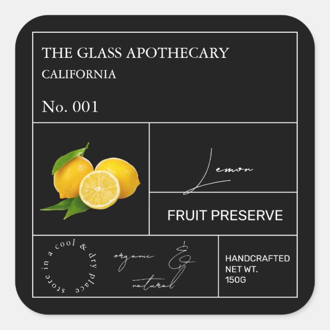 Apothecary Lemon Label Quadratischer Aufkleber (Vorderseite)