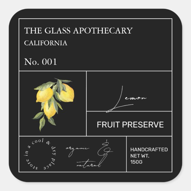 Apothecary Lemon Label Quadratischer Aufkleber (Vorderseite)