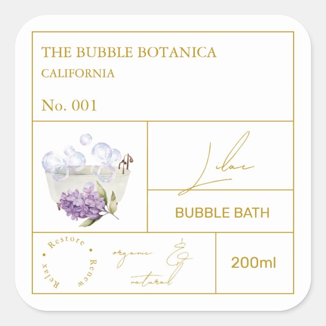 Apothecary Lilac Bubble Bath Label Quadratischer Aufkleber (Vorderseite)