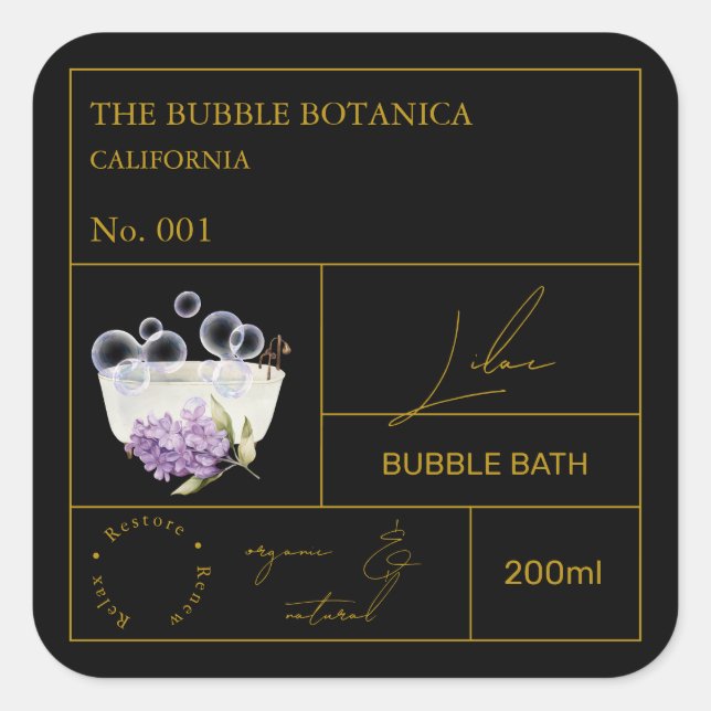 Apothecary Lilac Bubble Bath Label Quadratischer Aufkleber (Vorderseite)