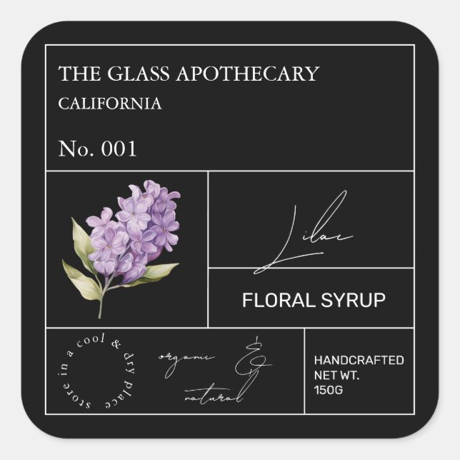 Apothecary Lilac Label Quadratischer Aufkleber (Vorderseite)