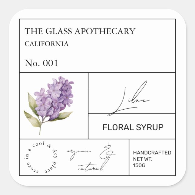Apothecary Lilac Label Quadratischer Aufkleber (Vorderseite)