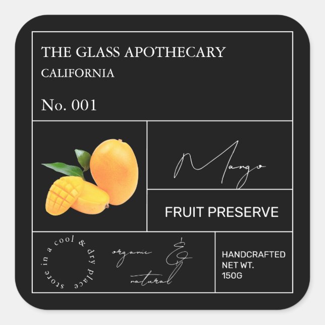 Apothecary Mango Label Quadratischer Aufkleber (Vorderseite)