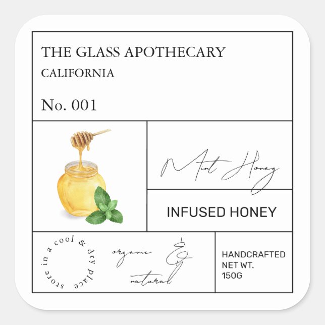 Apothecary Mint Infted Honey Label Quadratischer Aufkleber (Vorderseite)