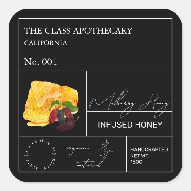 Apothecary Mulberry Infted Honey Label Quadratischer Aufkleber (Vorderseite)
