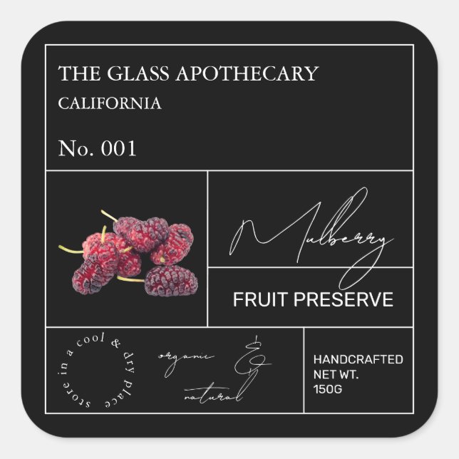 Apothecary Mulberry Label Quadratischer Aufkleber (Vorderseite)