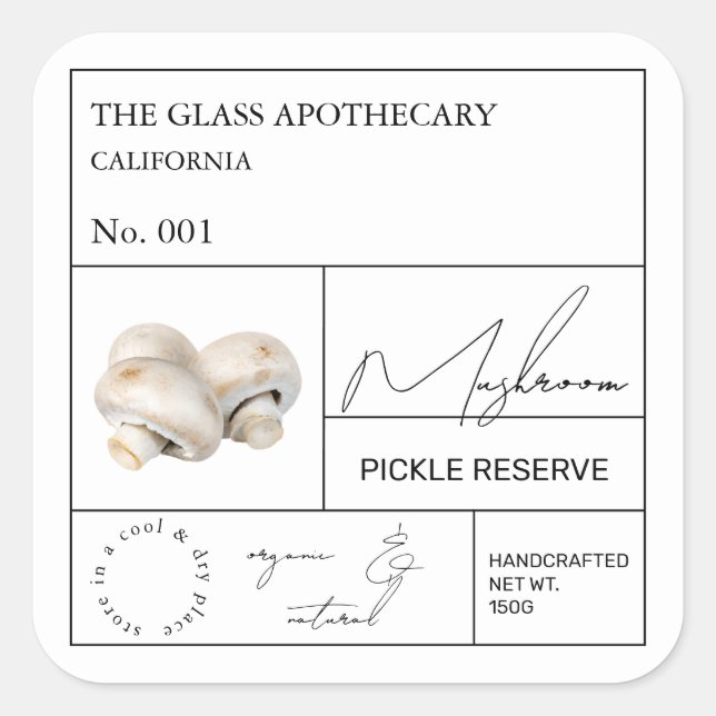 Apothecary Mushroom Label Quadratischer Aufkleber (Vorderseite)